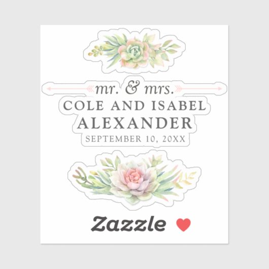 素朴水彩多肉株の名結婚前&日付 シール (シート)