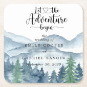 素朴水彩山結婚の スクエアペーパーコースター (正面)