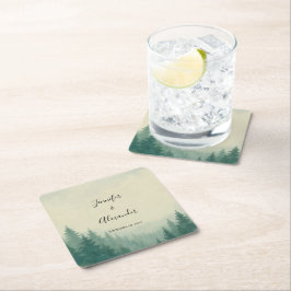素朴水彩松結婚林 スクエアペーパーコースター