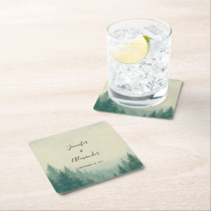 素朴水彩松結婚林 スクエアペーパーコースター