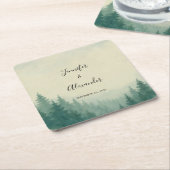素朴水彩松結婚林 スクエアペーパーコースター (アングル)