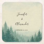 素朴水彩松結婚林 スクエアペーパーコースター (正面)