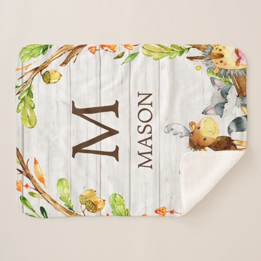 素朴水彩樹林動物パーソナライズされた シェルパブランケット (正面(横))