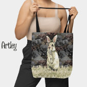 素朴水彩白うさぎヴィンテージフローラ トートバッグ