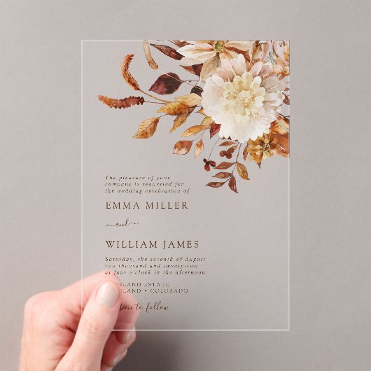 素朴水彩秋フローラ結婚ズ アクリル招待状 (インサイチュ (ポータブル))