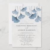 素朴水彩銀杏ダスティブルー結婚ズ 招待状 (正面)