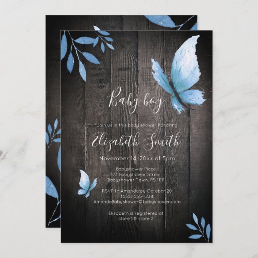 素朴水彩青蝶フローラバビシャワー 招待状 (正面/裏面)