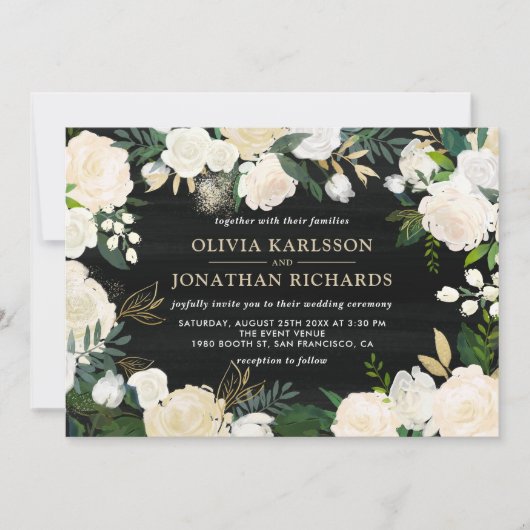 素朴水淡い色の色Peonies金ゴールド結婚アクセント 招待状 (正面)