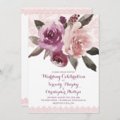 素朴水色フローラヴィンテージレース秋の結婚式 招待状 (正面/裏面)