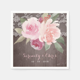 素朴水色フローラヴィンテージ結婚レース スタンダードカクテルナプキン