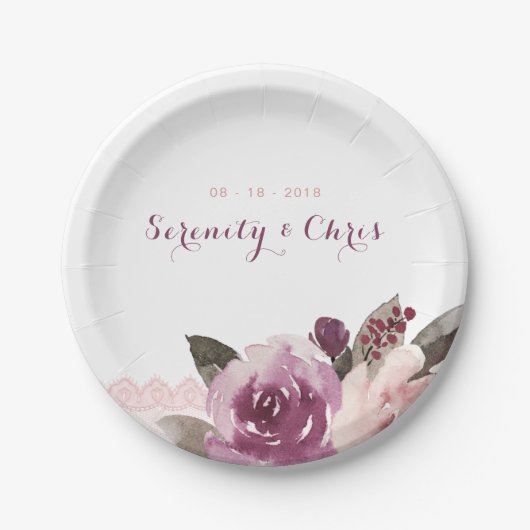 素朴水色フローラヴィンテージ結婚レース ペーパープレート (正面)