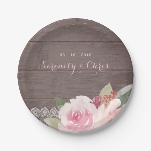 素朴水色フローラヴィンテージ結婚レース ペーパープレート (正面)