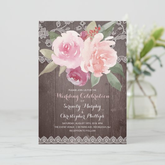 素朴水色フローラヴィンテージ結婚レース 招待状 (スタンド正面)