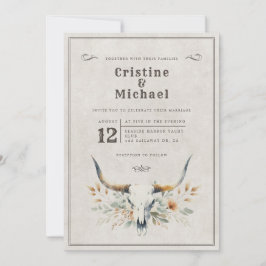 素朴水色ロングホーン結婚スカル 招待状