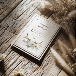 素朴水色ロングホーン結婚スカル 招待状