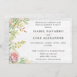 素朴水色吸汁性サボテン婚約パーティ 招待状