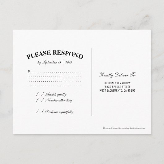 素朴水色多肉性フローラ結婚式RSVP インビテーションポストカード (裏面)