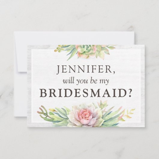 素朴水色多肉性ブライダルパーティ案 招待状 (正面)