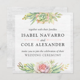 素朴水色多肉果サボテン結婚スクエア 招待状