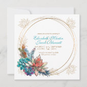 素朴水色多肉質、ティール（緑がかった色）結婚ズ 招待状 (正面)
