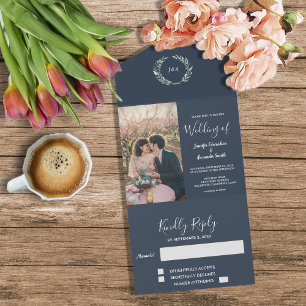 素朴水葉色結婚の オールインワン招待状