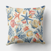 素朴沿岸 – 貝類、ヒトデ、リーフ(10) クッション (裏面)