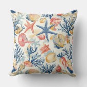 素朴沿岸 – 貝類、ヒトデ、リーフ(10) クッション (正面)