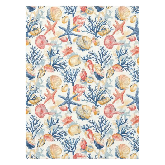 素朴沿岸 – 貝類、ヒトデ、リーフ(10) テーブルクロス (正面)