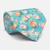 素朴沿岸 – 貝類、ヒトデ、リーフ(11) ネクタイ (ロール)