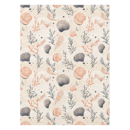 素朴沿岸 – 貝類、ヒトデ、リーフ(13) テーブルクロス (正面)