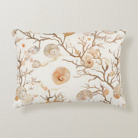 素朴沿岸 – 貝類、ヒトデ、リーフ(14) アクセントクッション (正面)