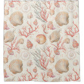 素朴沿岸 – 貝類、ヒトデ、リーフ(16) シャワーカーテン (正面)