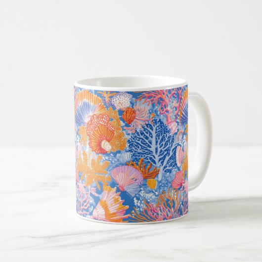 素朴沿岸 – 貝類、ヒトデ、リーフ(19) コーヒーマグカップ (正面右)