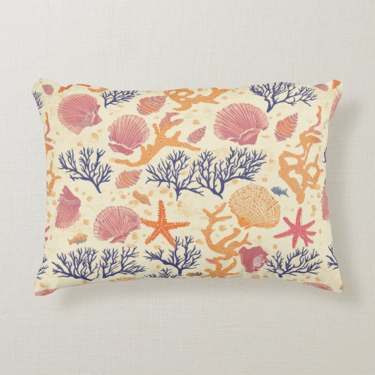 素朴沿岸 – 貝類、ヒトデ、リーフ(1) アクセントクッション (正面)