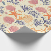 素朴沿岸 – 貝類、ヒトデ、リーフ(1) ラッピングペーパー (角)