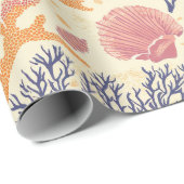 素朴沿岸 – 貝類、ヒトデ、リーフ(1) ラッピングペーパー (ロールコーナー)