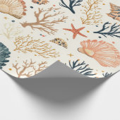 素朴沿岸 – 貝類、ヒトデ、リーフ(24) ラッピングペーパー (角)