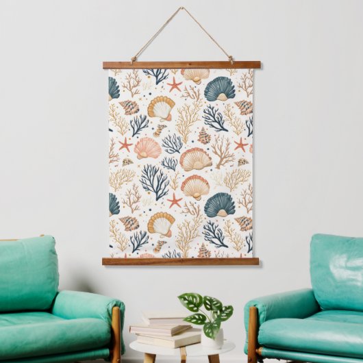 素朴沿岸 – 貝類、ヒトデ、リーフ(24) 吊り下げ型タペストリー (リビング)