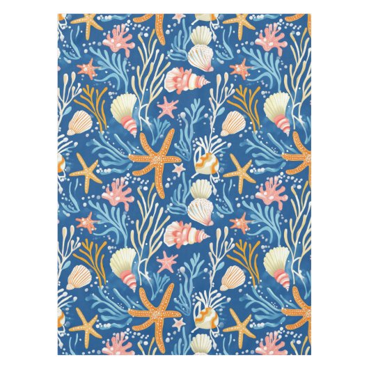 素朴沿岸 – 貝類、ヒトデ、リーフ(26) テーブルクロス (正面)