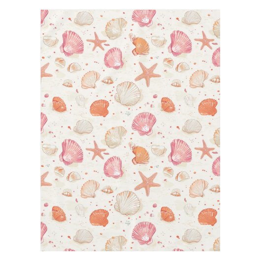 素朴沿岸 – 貝類、ヒトデ、リーフ(28) テーブルクロス (正面)