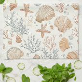 素朴沿岸 – 貝類、ヒトデ、リーフ(32) キッチンタオル (折り畳み)