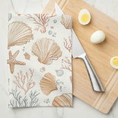 素朴沿岸 – 貝類、ヒトデ、リーフ(32) キッチンタオル (四つ折り)