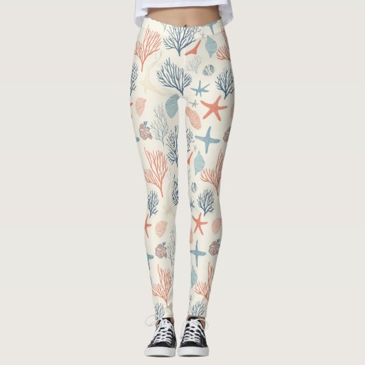 素朴沿岸 – 貝類、ヒトデ、リーフ(35) レギンス (正面)