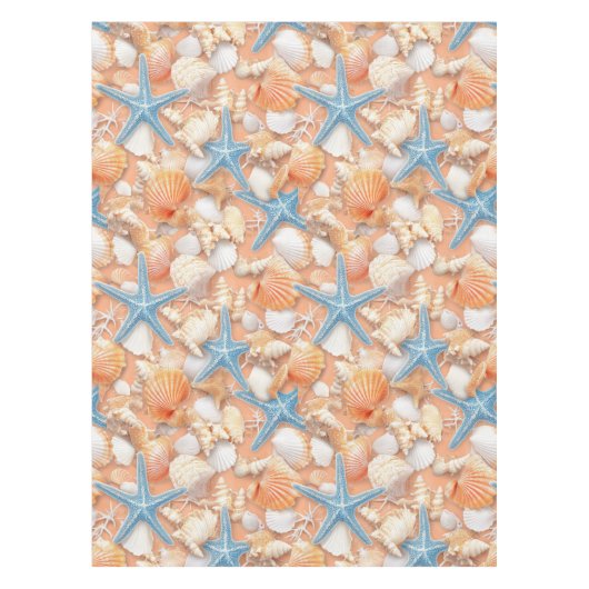 素朴沿岸 – 貝類、ヒトデ、リーフ(4) テーブルクロス (正面)