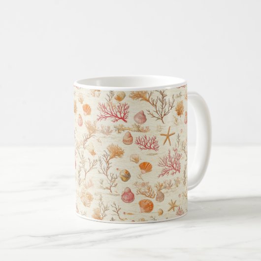 素朴沿岸 – 貝類、ヒトデ、リーフ(5) コーヒーマグカップ (正面右)