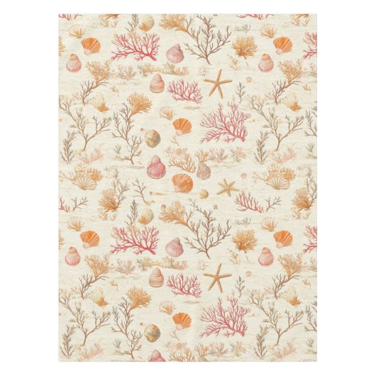 素朴沿岸 – 貝類、ヒトデ、リーフ(5) テーブルクロス (正面)