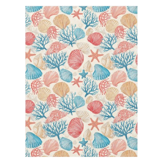 素朴沿岸 – 貝類、ヒトデ、リーフ(7) テーブルクロス (正面)