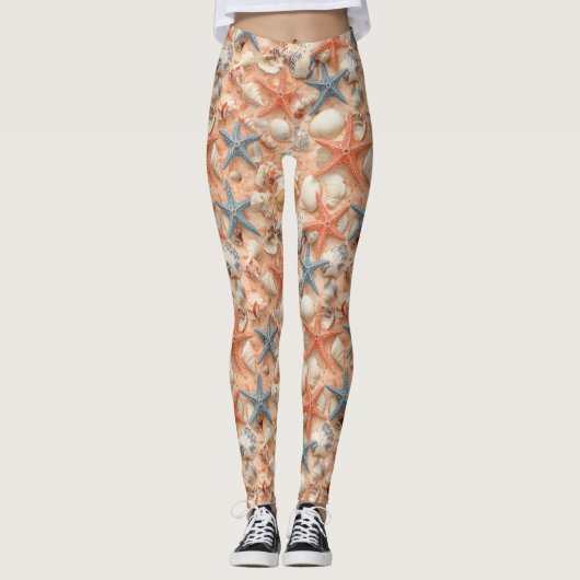 素朴沿岸 – 貝類、ヒトデ、リーフ(8) レギンス (正面)