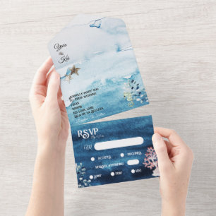 素朴海メニュー選択RSVP結婚のAll In One I オールインワン招待状