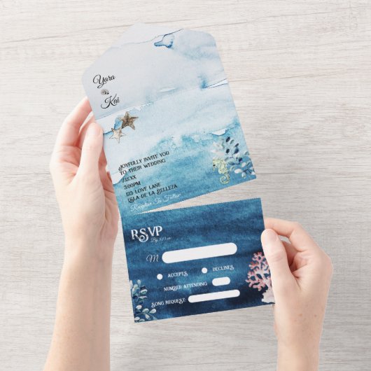 素朴海曲リクエストRSVP結婚の オールインワン招待状 (貼ってはがせる)